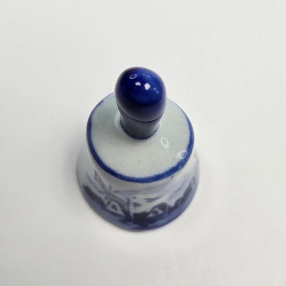 Vintage‎ Delft Style Ceramic Blue White Miniature Bell Floral Windmill